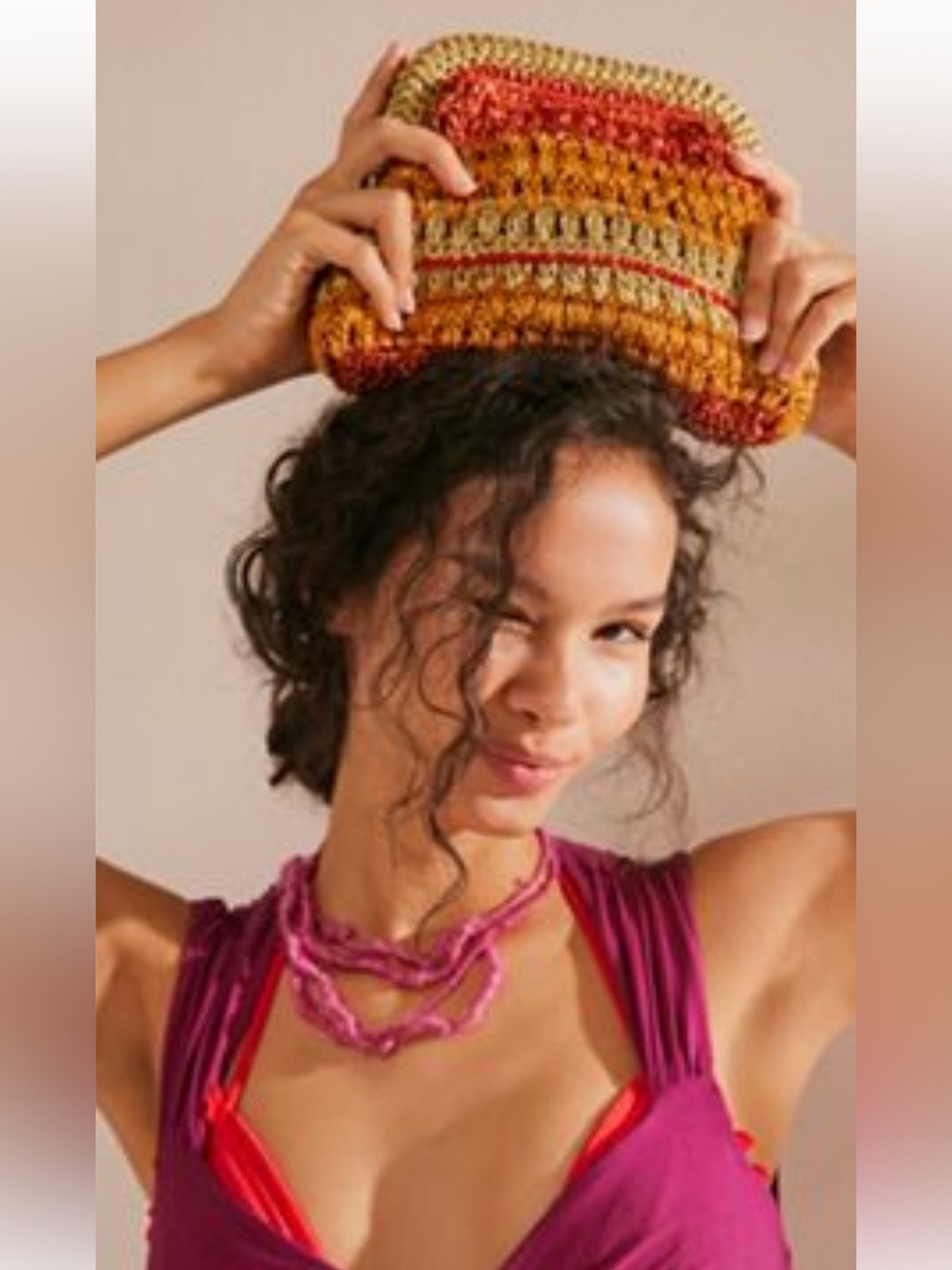 Free People Crocheted Crossbody Bag in Red, Orange, Tan